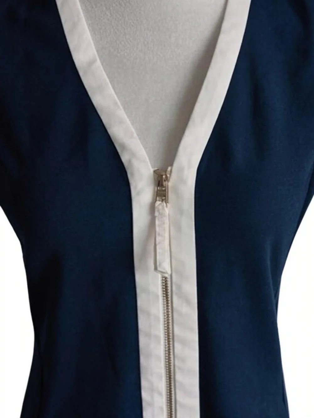 TORY BURCH KIMBERLY ZIP-FRONT DRESS IN NAVY SEA size XS